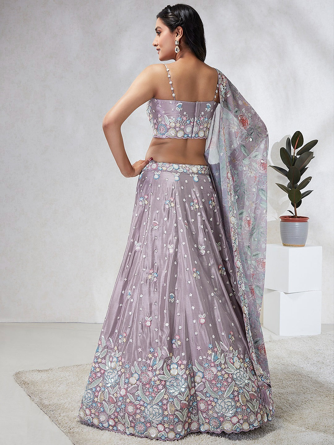 Exquisite Mauve Silk Chiffon Bridal Lehenga
