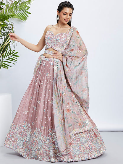 Vibrant Rose Gold Silk Chiffon Bridal Lehenga
