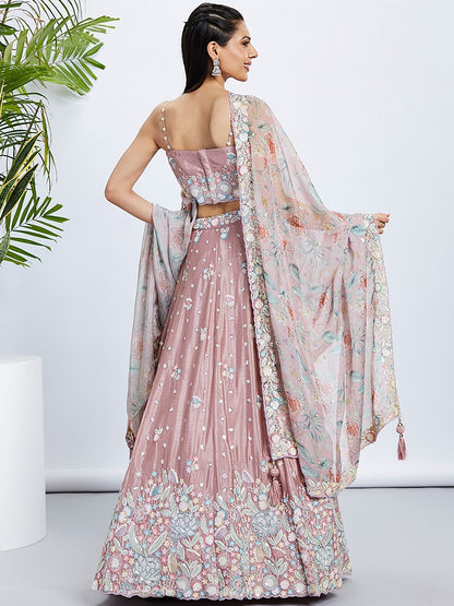 Vibrant Rose Gold Silk Chiffon Bridal Lehenga
