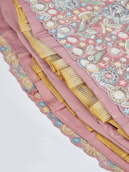 Vibrant Rose Gold Silk Chiffon Bridal Lehenga