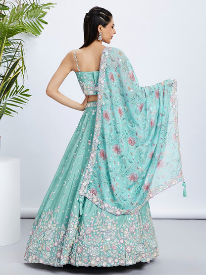 Contemporary Sea Green Silk Chiffon Bridal Lehenga