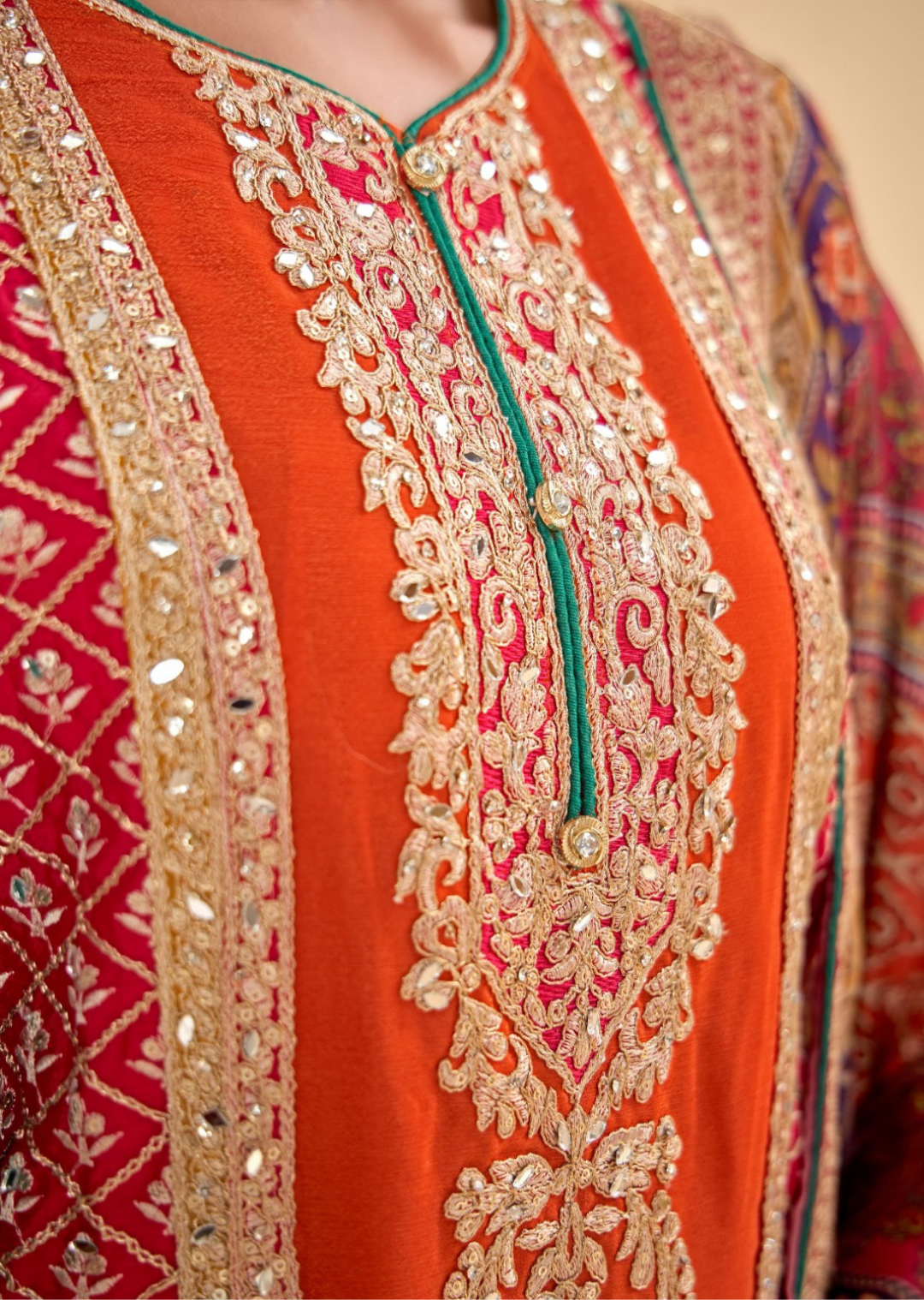 Flawless Multi Orange Chinon Sharara Bottom Suit Set