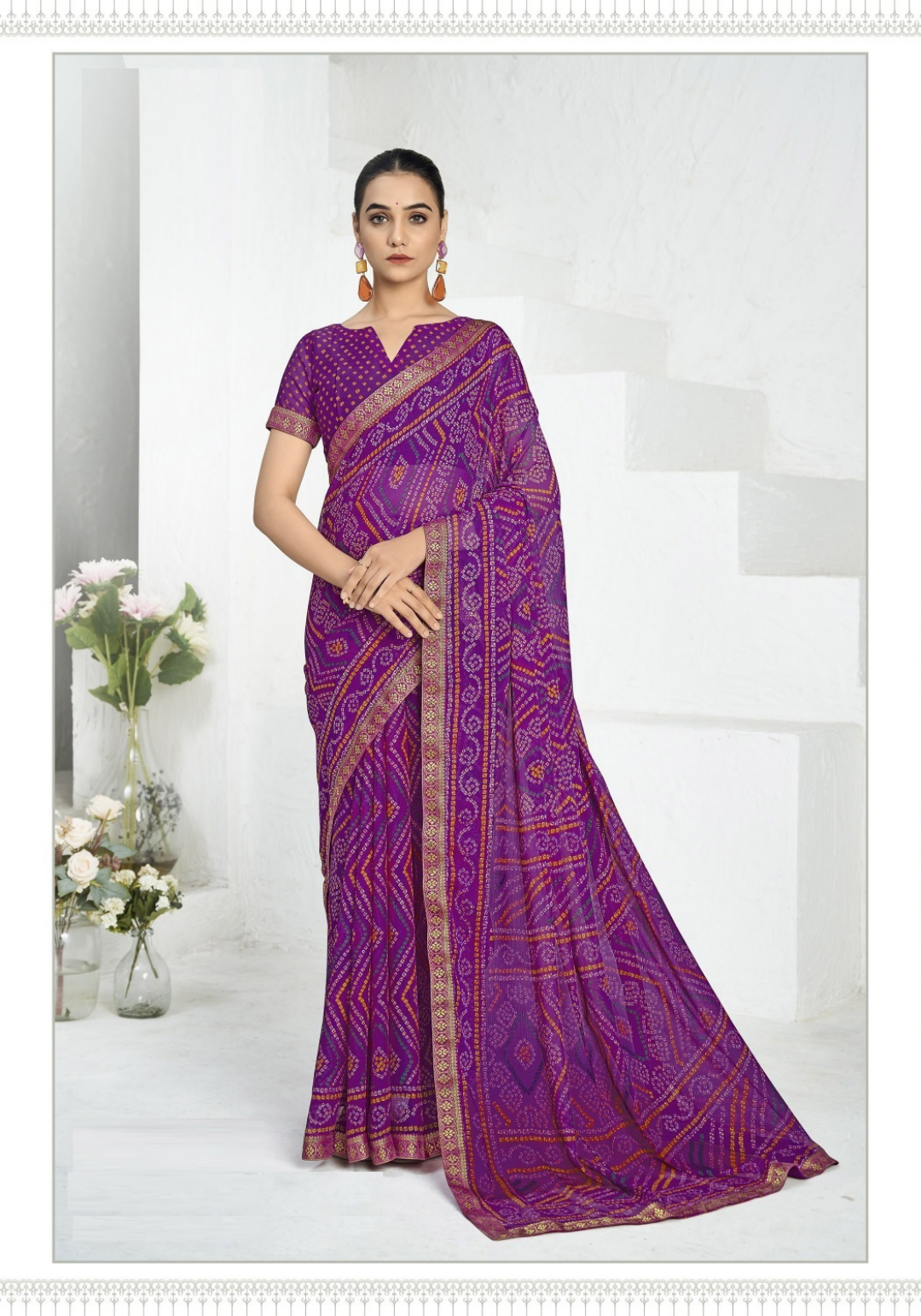 Women Purple Chiffo Vibrant Saree