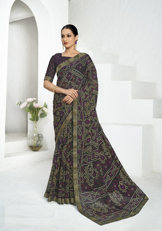 Women Black Chiffo Vibrant Saree