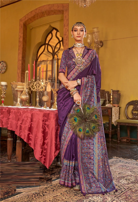 Women Purple Silk Kashmiri Saree