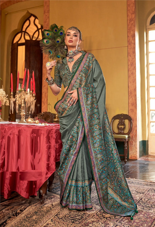 Women Grey Silk Kashmiri Saree