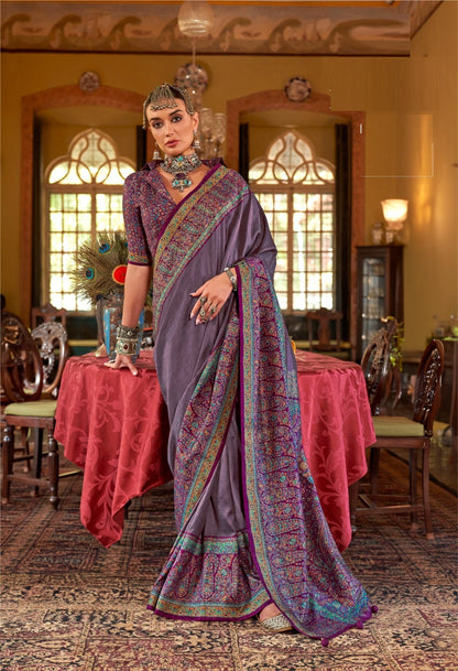 Women Lilac Silk Kashmiri Saree