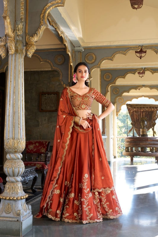 Amazing Rust Rangoli Silk Traditional Lehenga