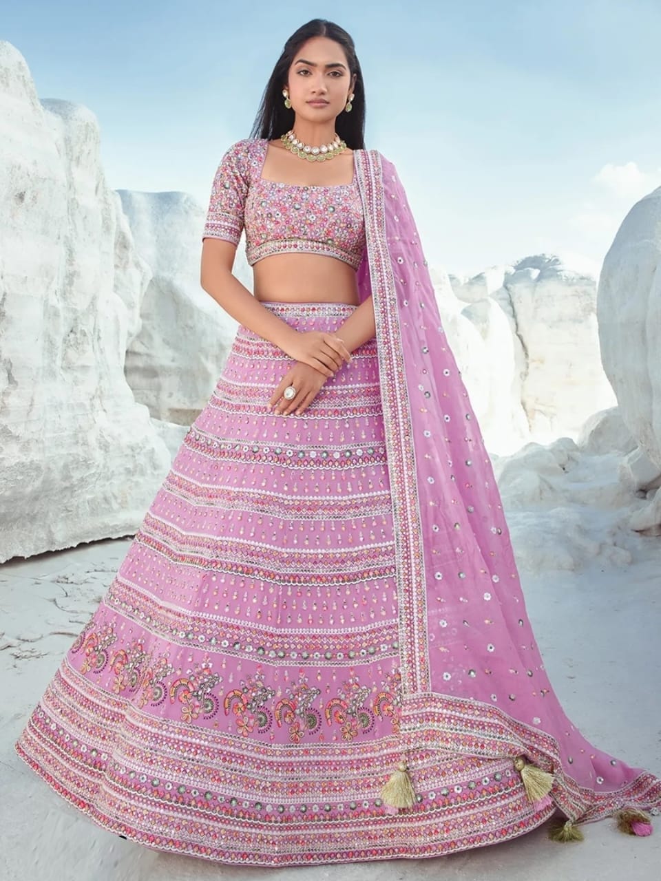 Refined Lilac Georgette Bridal Lehenga