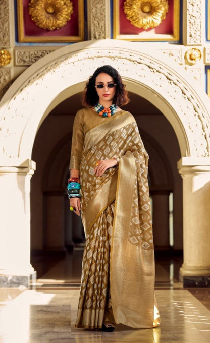 Women Beige Tissue Silk Saree