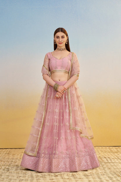 Radiant Pink Net With Two Tone Coding Thread Sequin Embroidery Work Stylish Lehenga Set