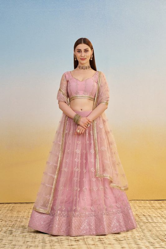 Radiant Pink Net With Two Tone Coding Thread Sequin Embroidery Work Stylish Lehenga Set