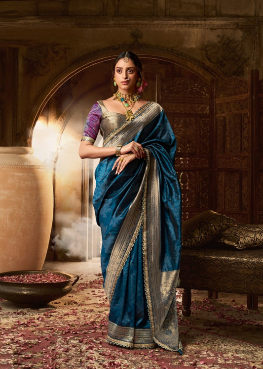 Stunnig Dark Teal Banarasi Silk Saree