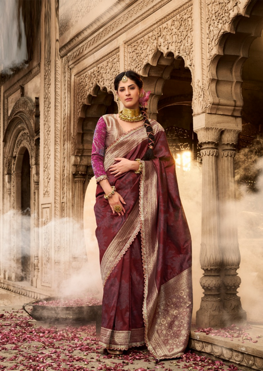 Lovely Rust Banarasi Silk Saree