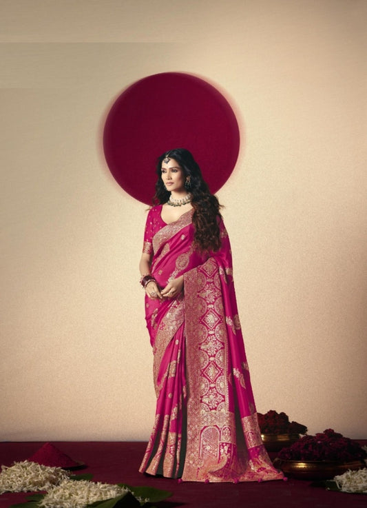 Captivating Dark Pink Banarasi Silk Saree