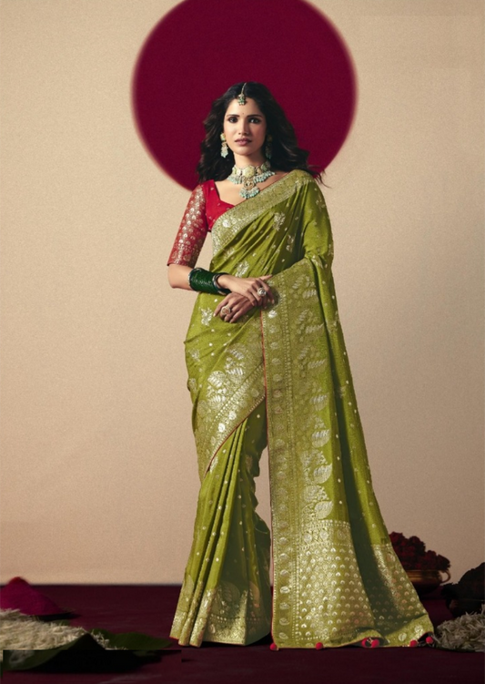 Magnificent Green And Maroon Banarasi Silk Saree