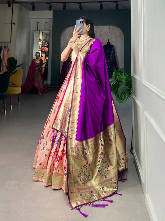 Effortless Paech Jacquard Paithani Silk Lehenga Set