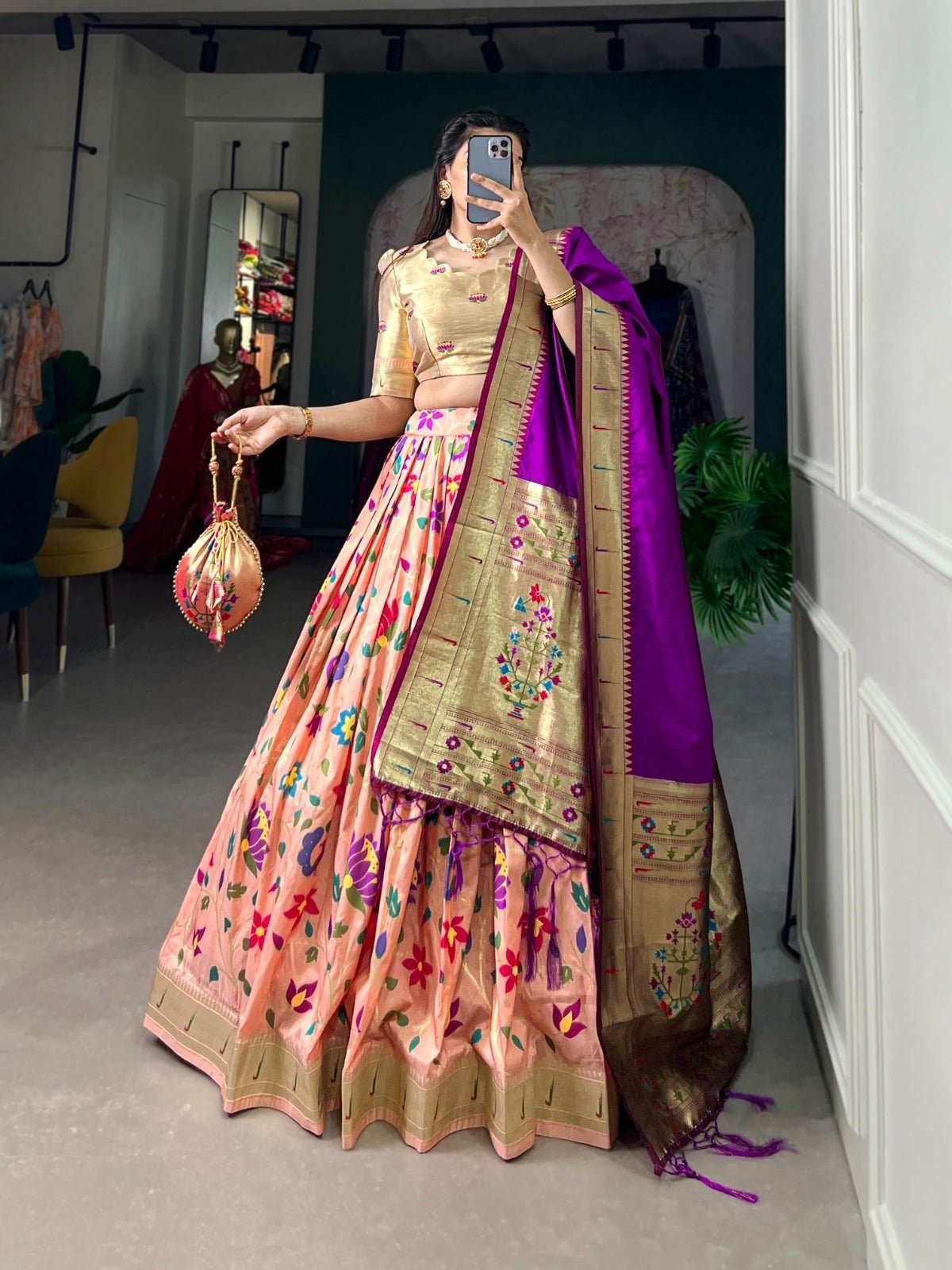 Effortless Paech Jacquard Paithani Silk Lehenga Set