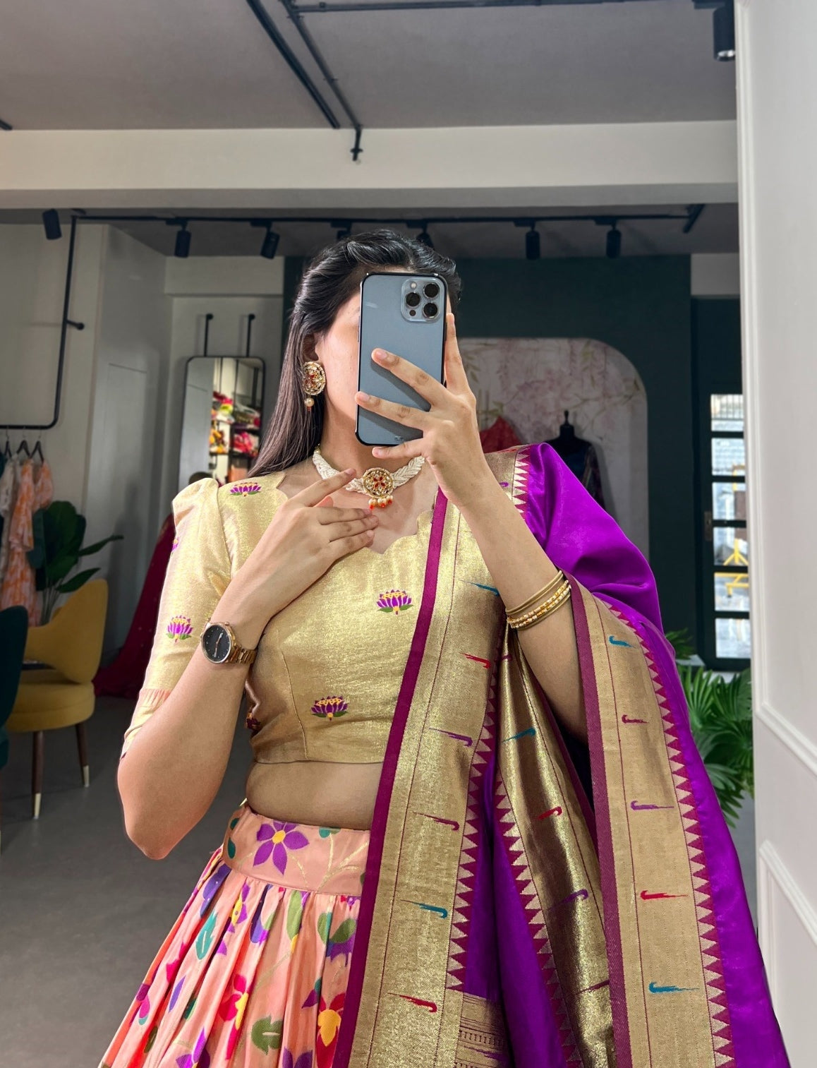 Effortless Paech Jacquard Paithani Silk Lehenga Set