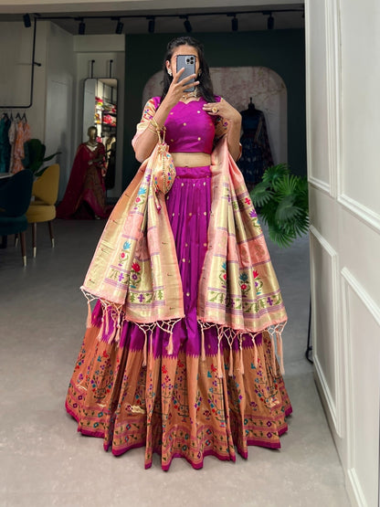 Flattering Purple Jacquard Paithani Silk Lehenga Set