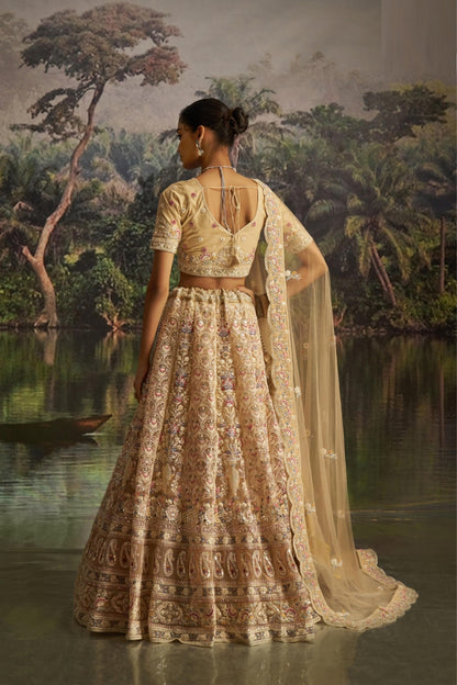 Breathtaking Light Beige Soft Net Bridal Lehenga Set