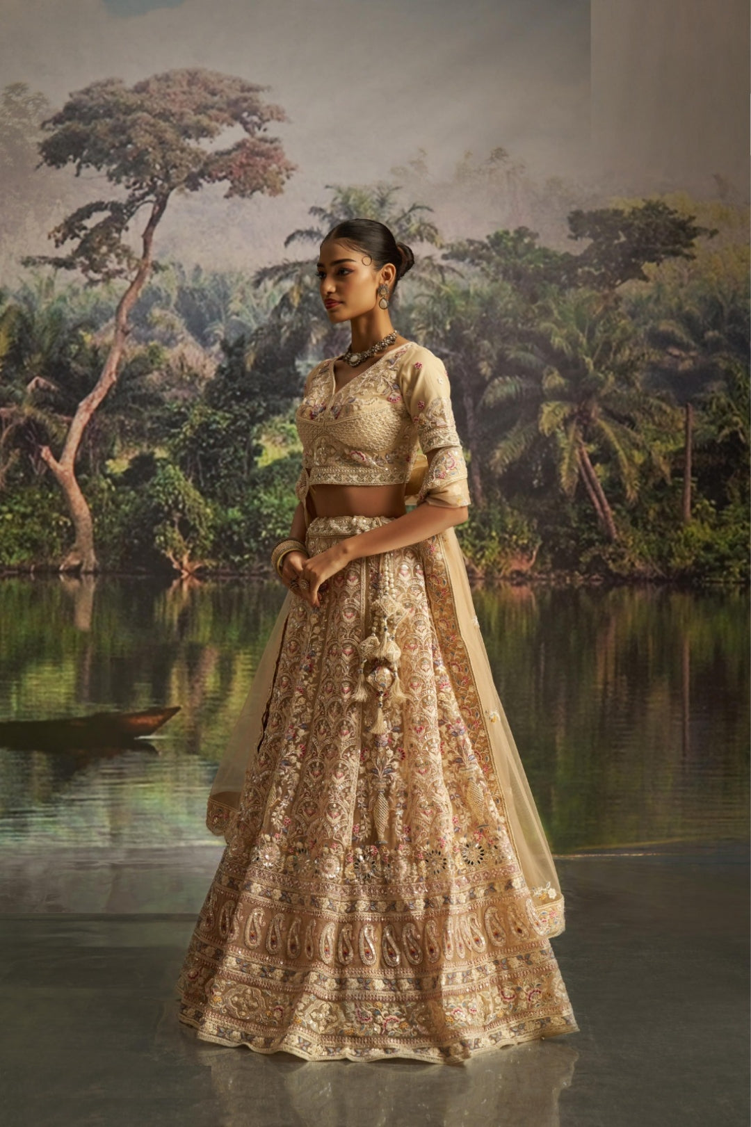 Breathtaking Light Beige Soft Net Bridal Lehenga Set