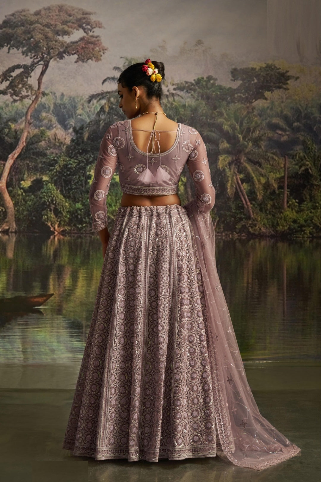 Gleaming Violet Soft Net Bridal Lehenga Set