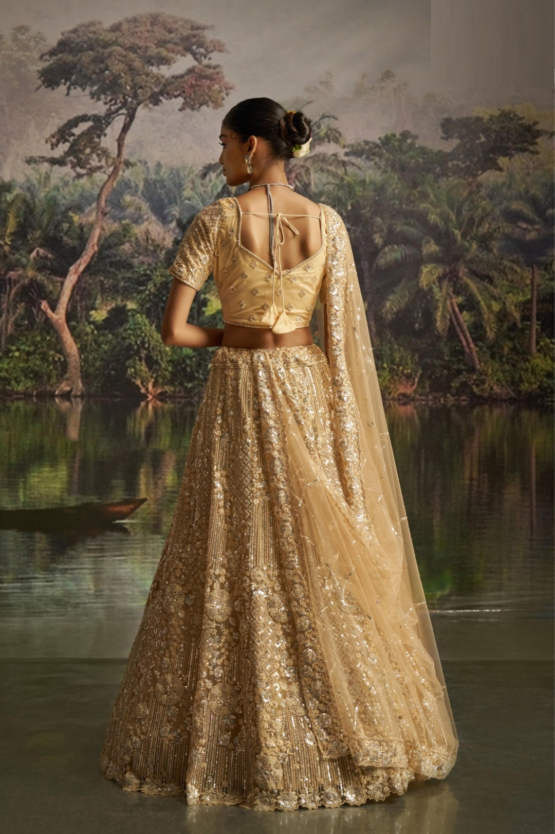 Opalescent Beige Soft Net Bridal Lehenga Set