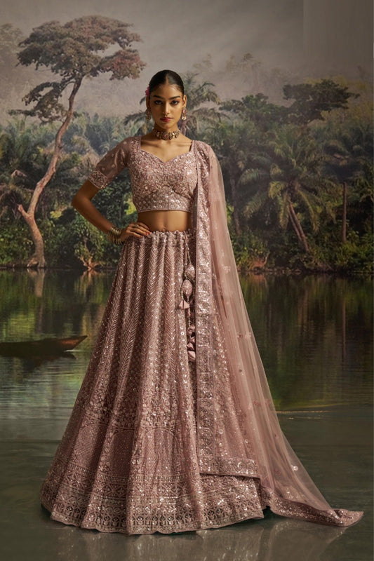 Luxe Mauve Soft Net Bridal Lehenga Set