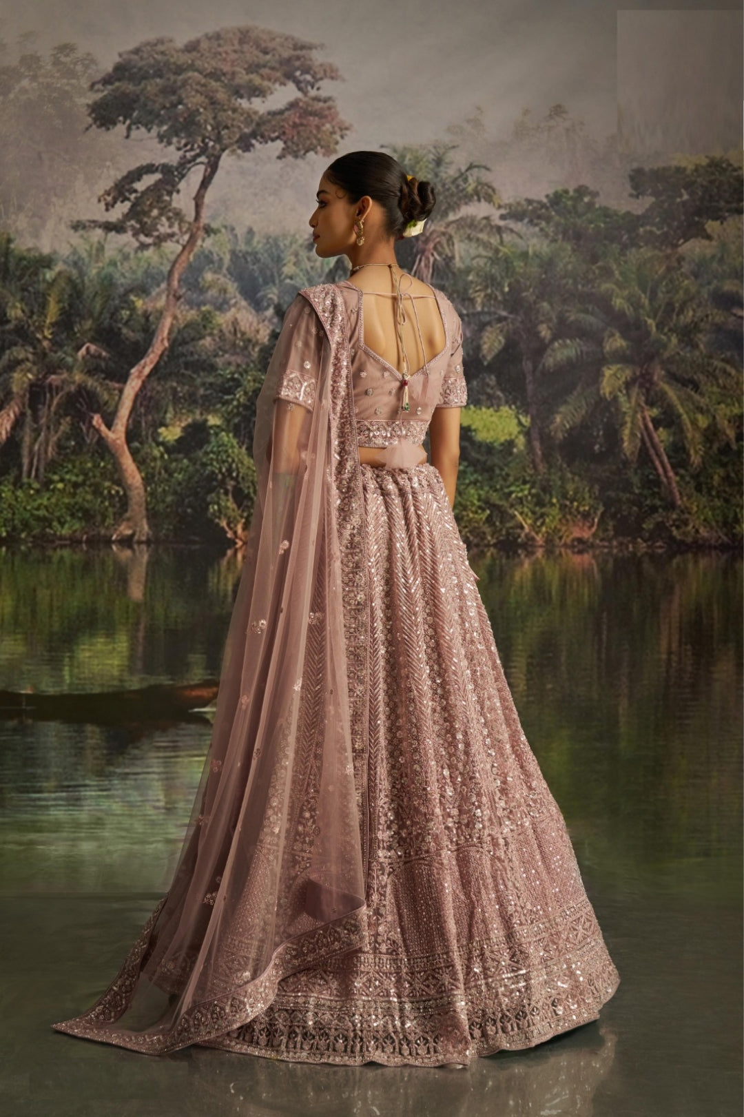 Luxe Mauve Soft Net Bridal Lehenga Set