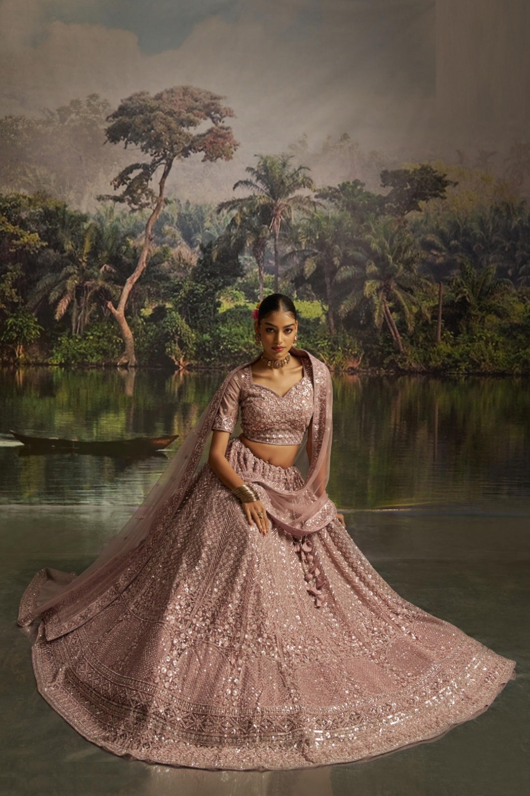 Luxe Mauve Soft Net Bridal Lehenga Set