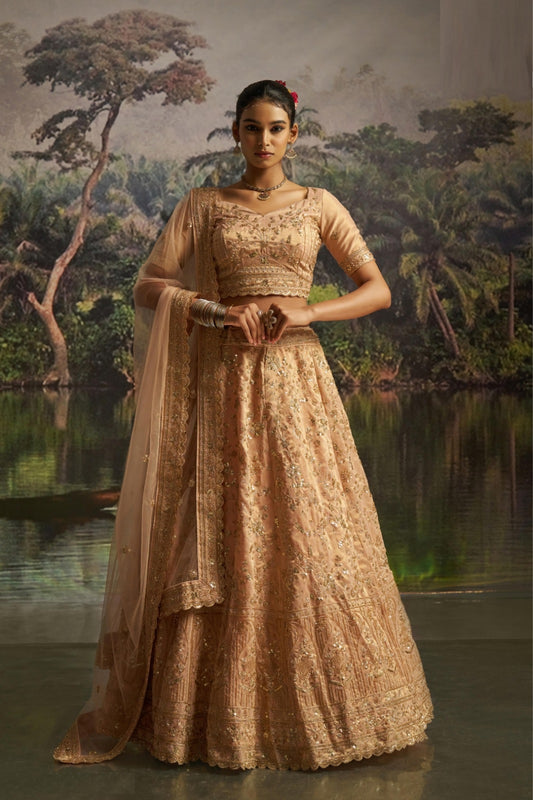 Immaculate Peach Soft Net Bridal Lehenga Set