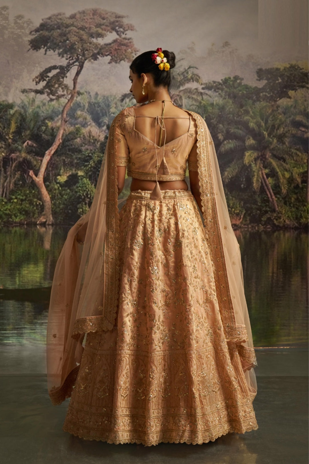 Immaculate Peach Soft Net Bridal Lehenga Set