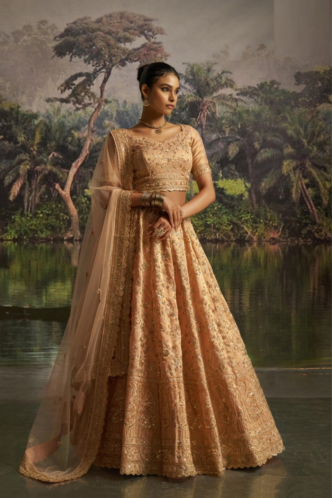 Immaculate Peach Soft Net Bridal Lehenga Set