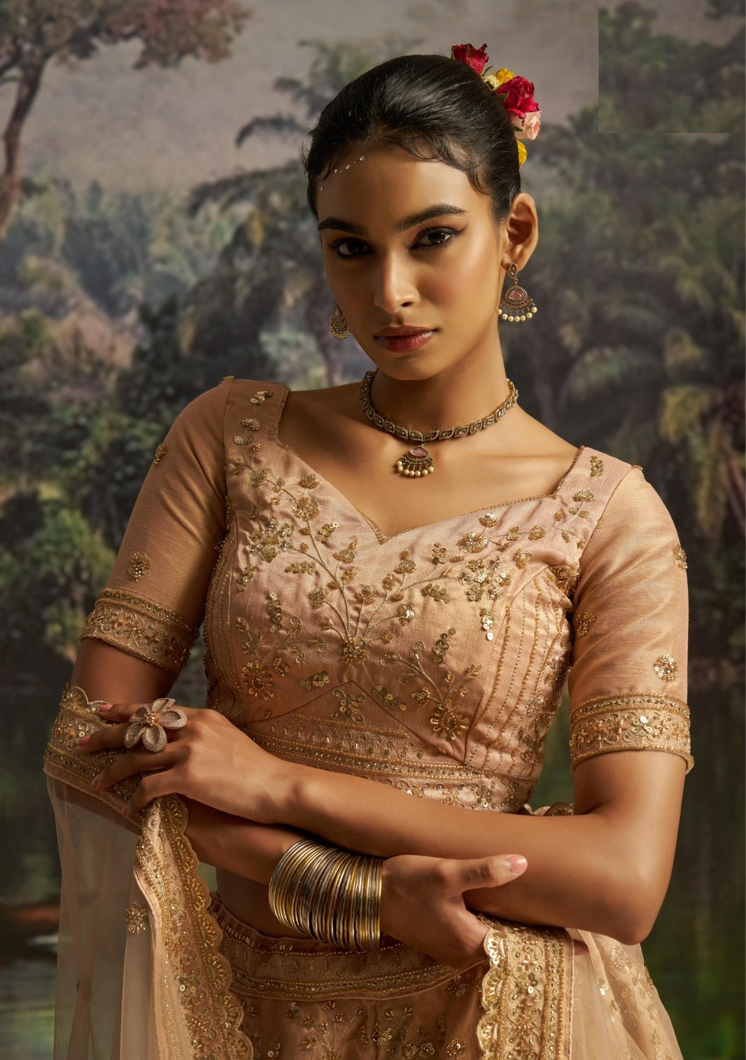 Immaculate Peach Soft Net Bridal Lehenga Set