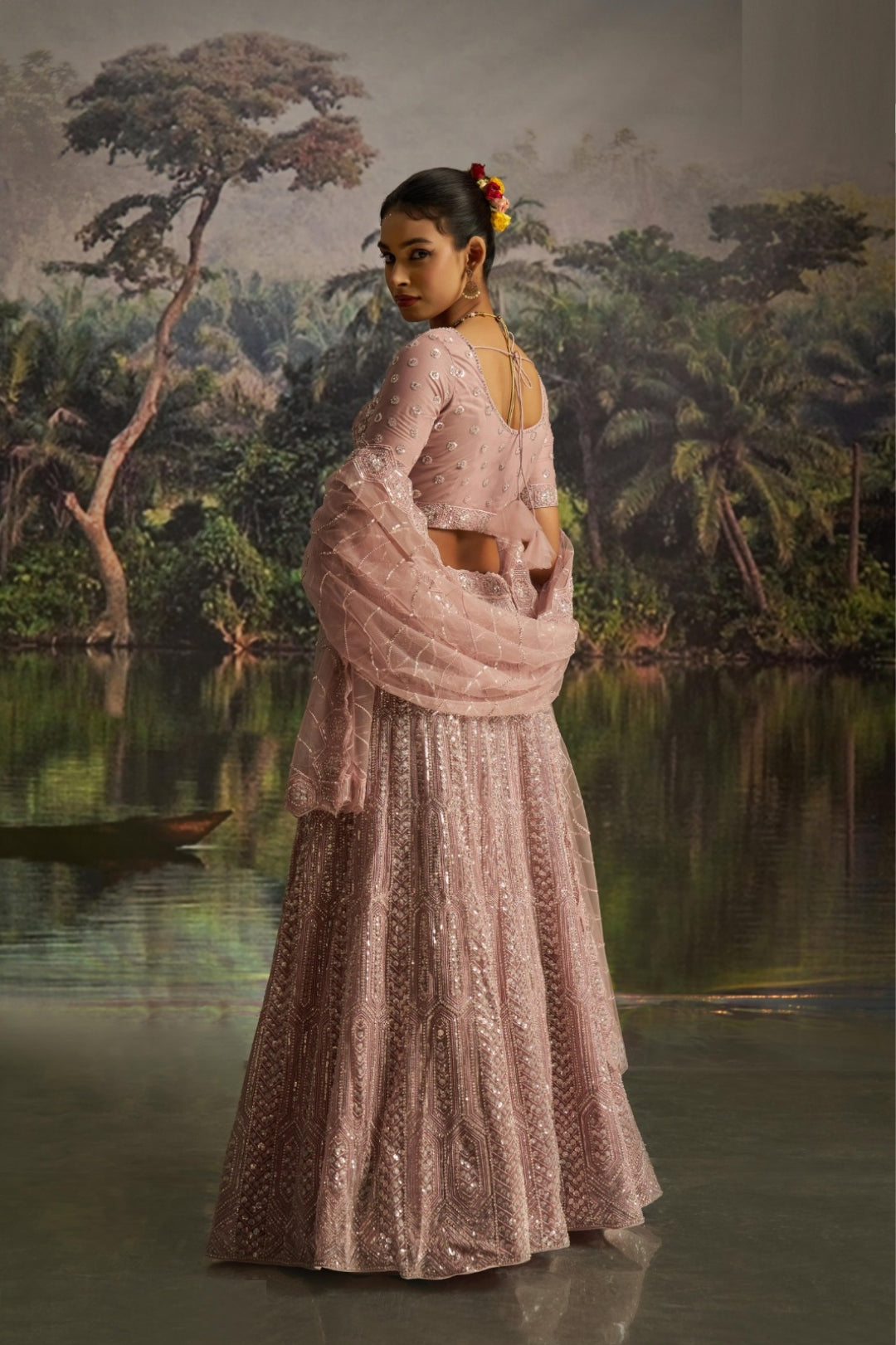 Vivid Light Pink Soft Net Bridal Lehenga Set