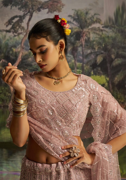 Vivid Light Pink Soft Net Bridal Lehenga Set