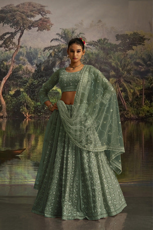Enchanting Sea Green Soft Net Bridal Lehenga Set