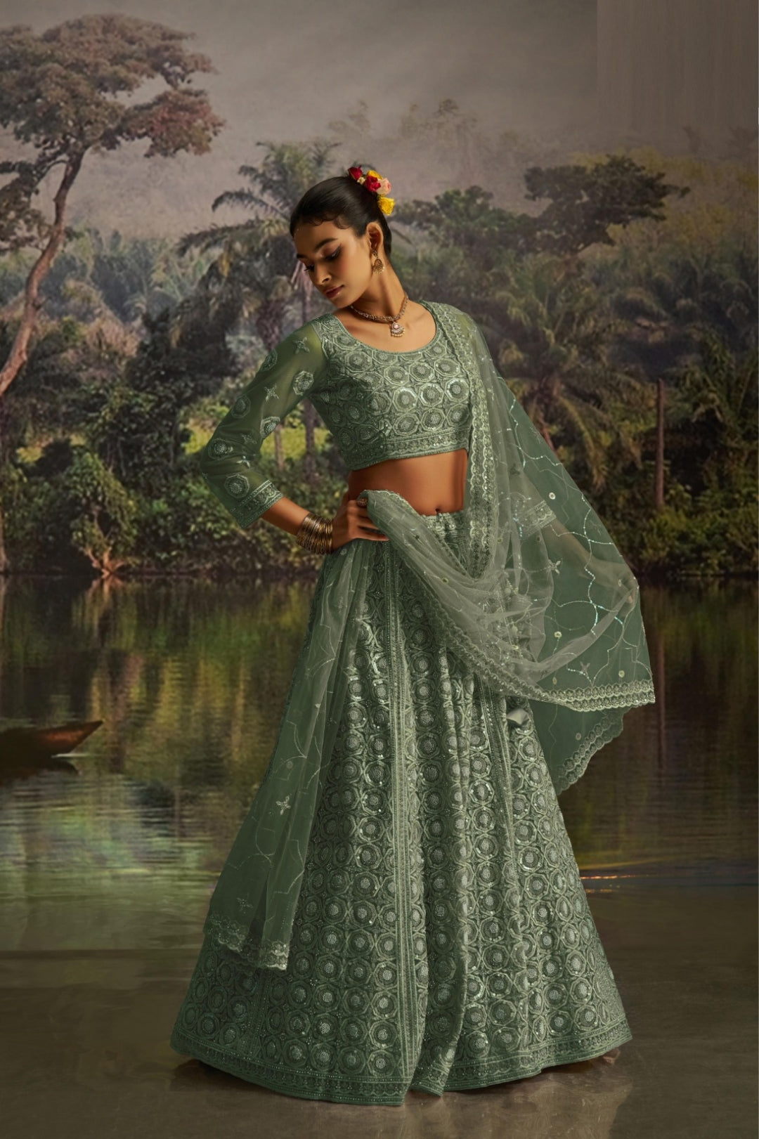 Enchanting Sea Green Soft Net Bridal Lehenga Set