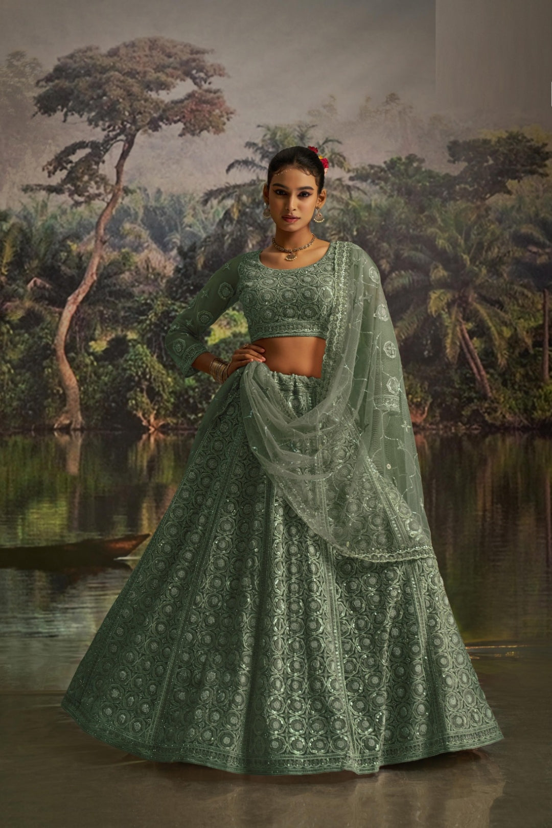 Enchanting Sea Green Soft Net Bridal Lehenga Set