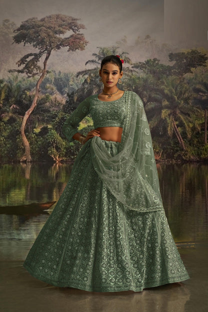Enchanting Sea Green Soft Net Bridal Lehenga Set
