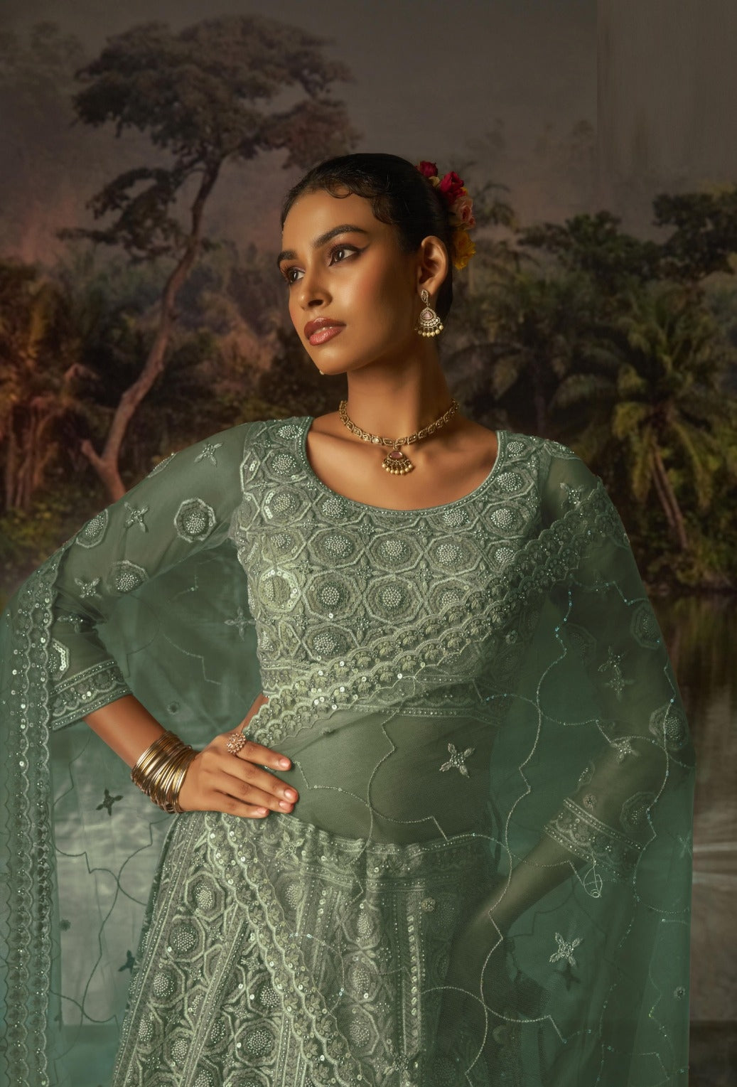Enchanting Sea Green Soft Net Bridal Lehenga Set