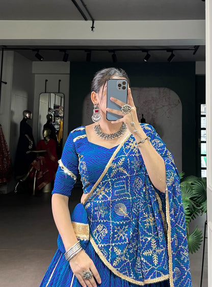 Vibrant Royal Blue Georgette Bandhani Print Traditional Lehenga Set