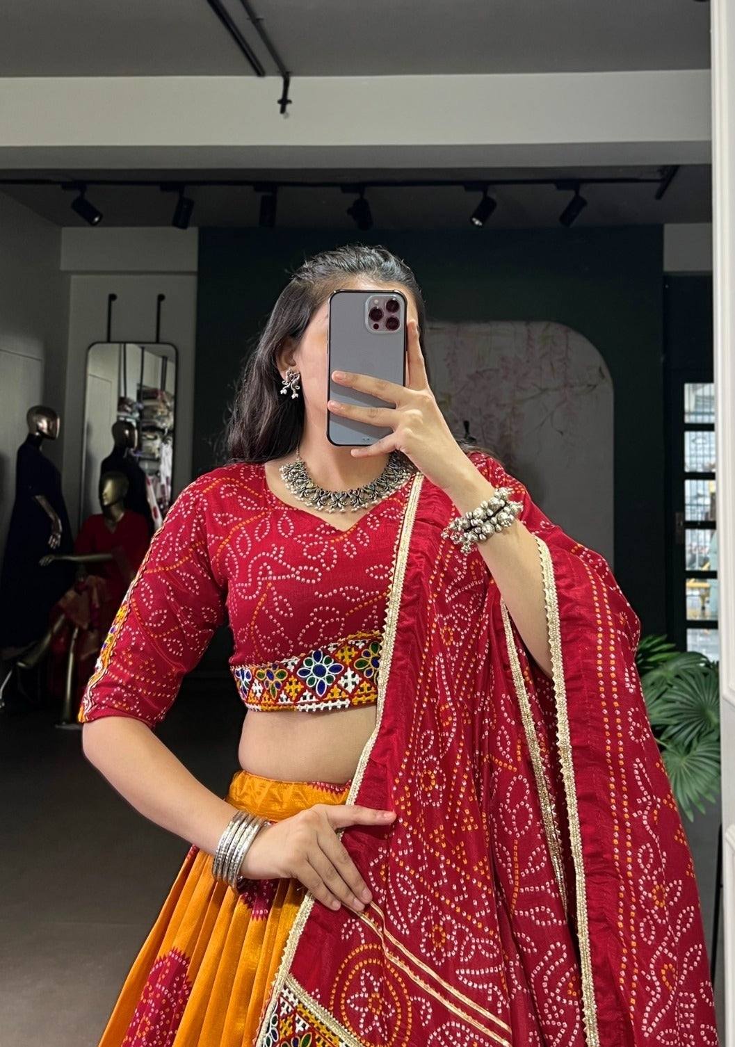 Stylish Mustard And Maroon Tussar Silk Festive Wear Lehenga Set