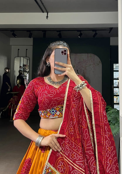 Stylish Mustard And Maroon Tussar Silk Festive Wear Lehenga Set
