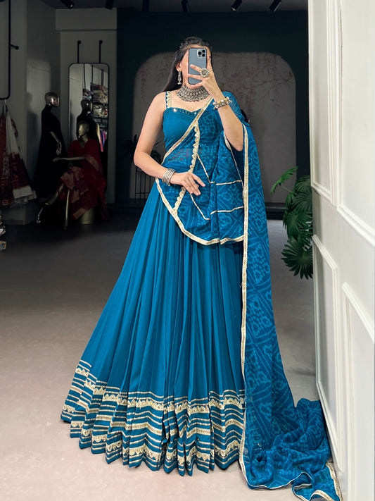 Opulent Teal Rayon Traditional Lehenga Set