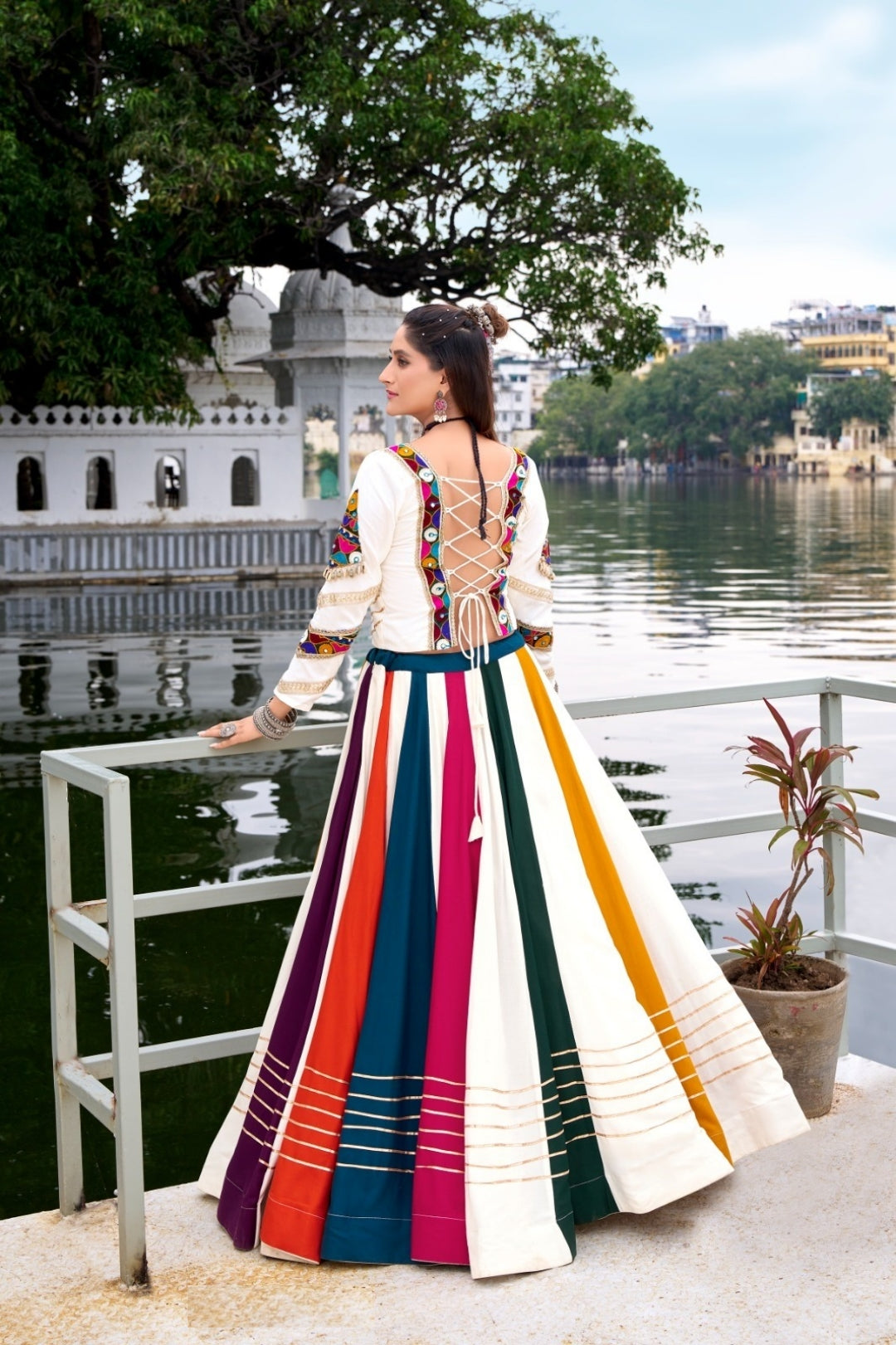 Tailored Multicolor Rayon Gota Patti Lace Work Festive Wear Lehenga Set