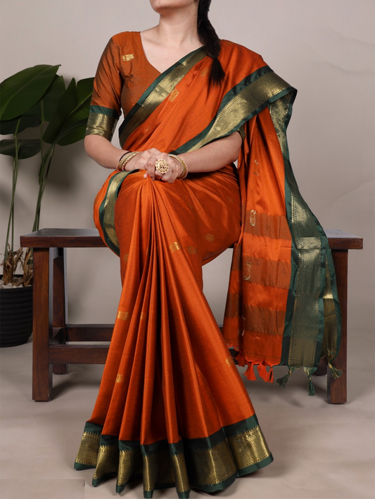 Sleek Rust Cotton Silk Soft Silk Saree