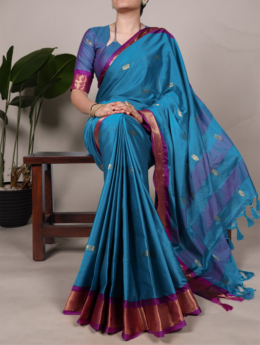Exquisite Blue Cotton Silk Soft Silk Saree