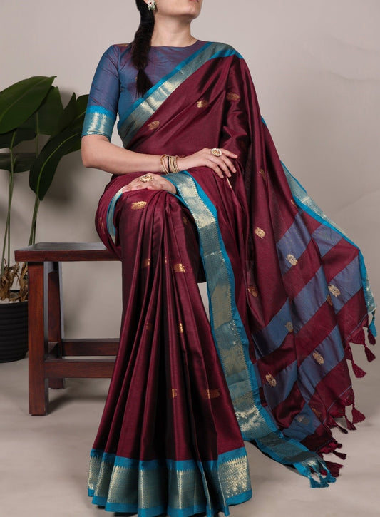 Vibrant Brown Cotton Silk Soft Silk Saree